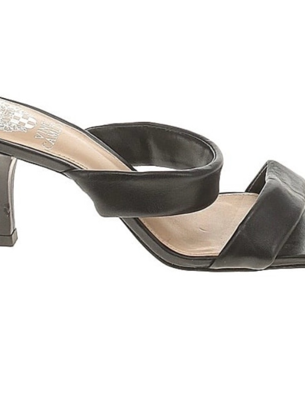 Vince Camuto Black Leather Padded Strap Mid-Heel Sandal